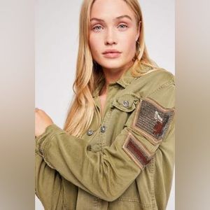 Free People Embellished Military Shirt Jacket